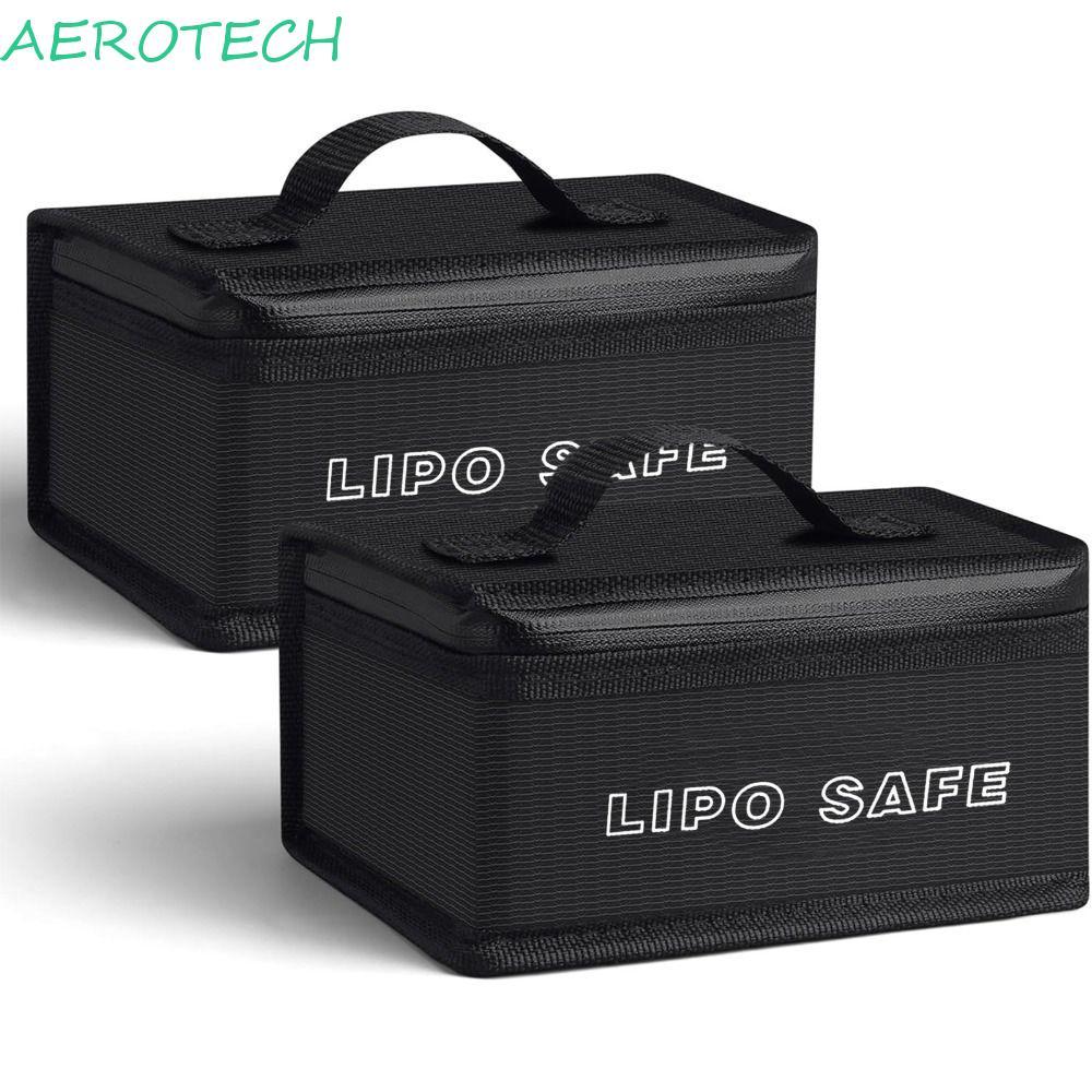AEROTECH กระเป๋านิรภัย Lipo, กระเป๋าถือทนไฟแบตเตอรี่แบบพกพากันน้ํา, ที่จับด้านบนป้องกันการระเบิดที่ทนทานต่อการสึกหรอซิปคู่แบตเตอรี่ Safe Guard Pouch RC Battery Storage