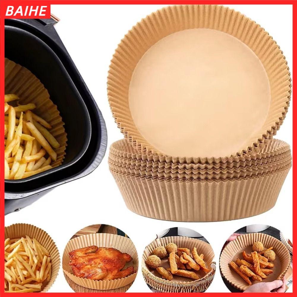 BAIHE 20/50/100 ชิ้นกระดาษอบ,กันน้ํา Non-Stick Air Fryer กระดาษ,ทิ้งน้ํามันกระดาษทอดสําหรับ Steamer มัฟฟิน Cupcake