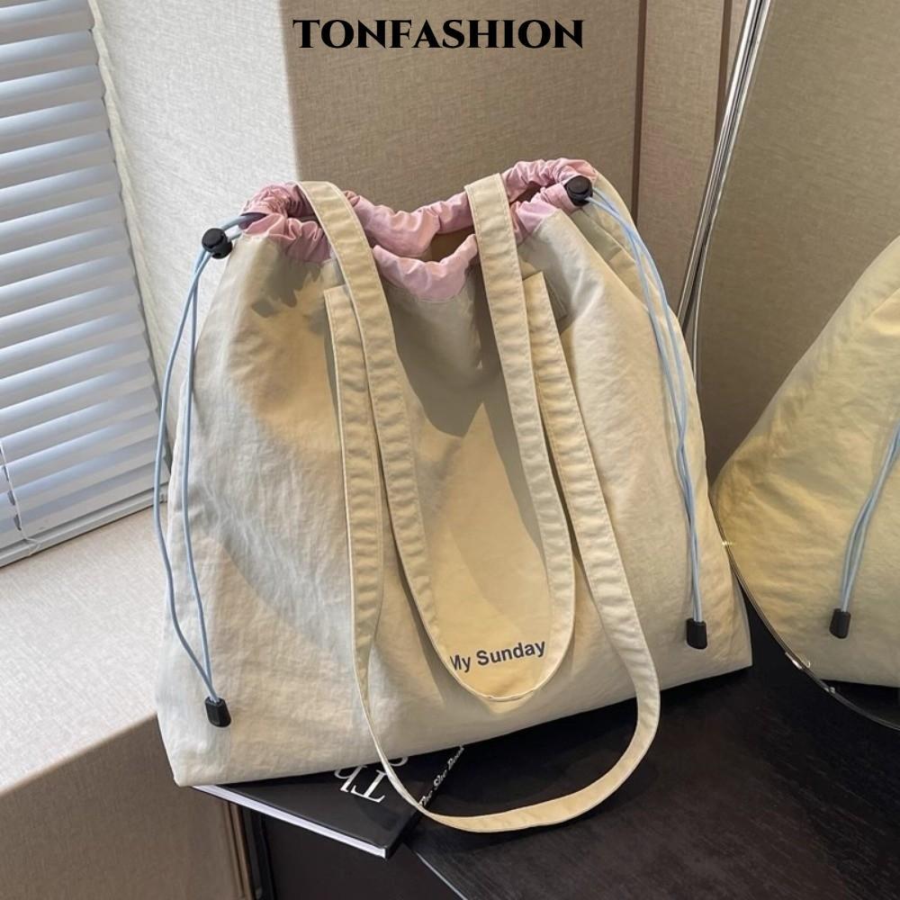 กระเป๋าสะพาย TONFASHION, กระเป๋าโท้ทผ้าแคนวาสความจุขนาดใหญ่, กระเป๋าถือผู้หญิงน้ําหนักเบาแบบมีเชือกรูด