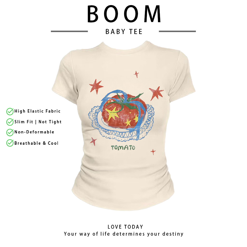 COD（จัดส่งภายใน 24 ชั่วโมง）เสื้อสาวอวบ เสื้อครอปท็อป แขนสั้น babytee สไตล์เกาหลี y2k T-shirt | TOMATO  .001