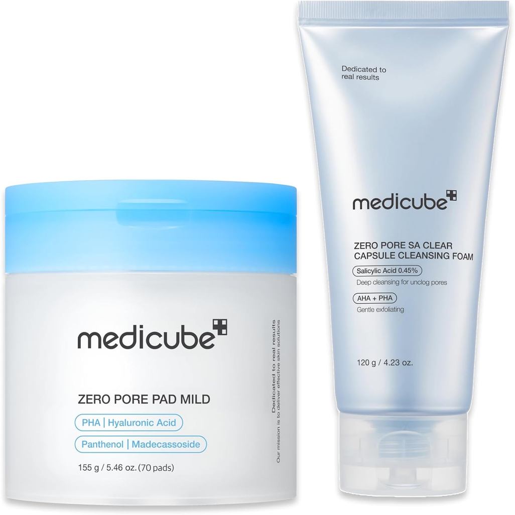 Medicube Zero Pore Cleanse & Swip Duo: Zero Pore Pad Mild + Zero Capsule Cleanser | Exfoliating and 