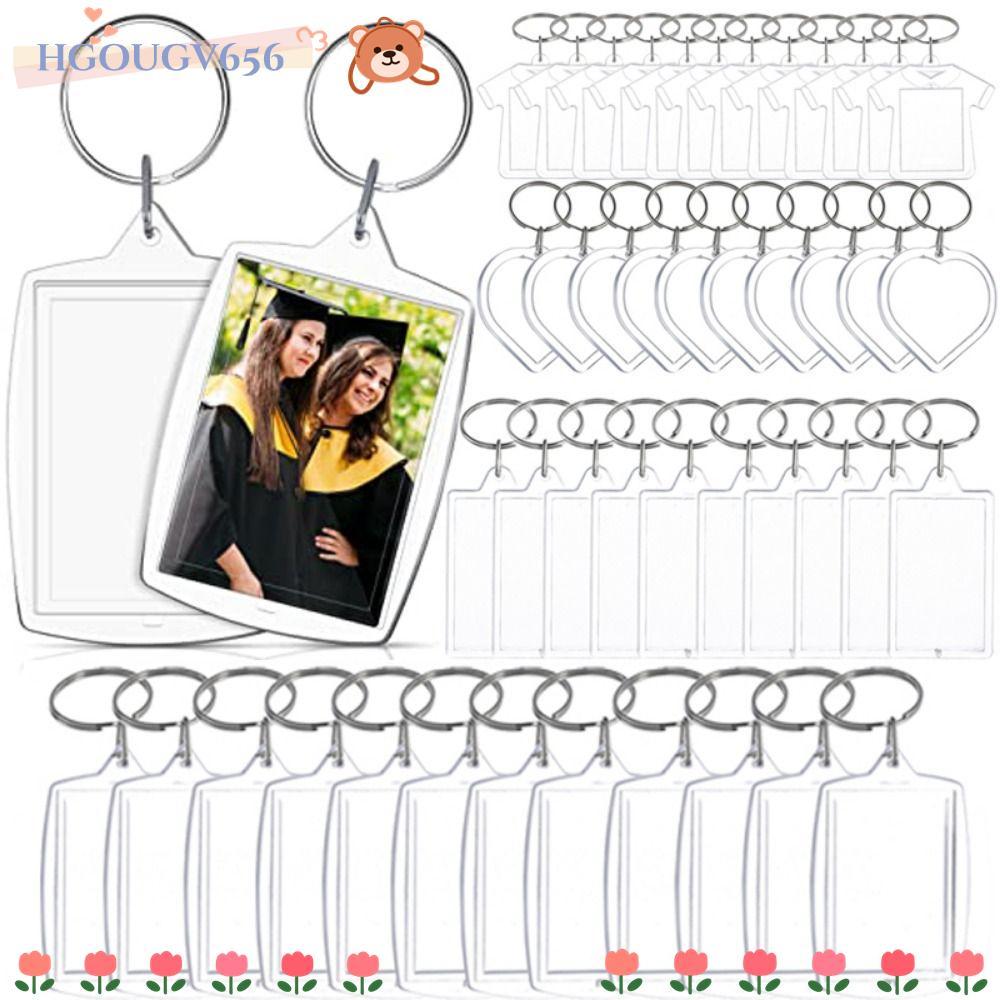 HGOUGVT 5 ชิ้นกรอบรูปพวงกุญแจ, Snap-In Custom ใส่ Photo Blank พวงกุญแจ, จี้พู่โปร่งใสอะคริลิคพวงกุญแ