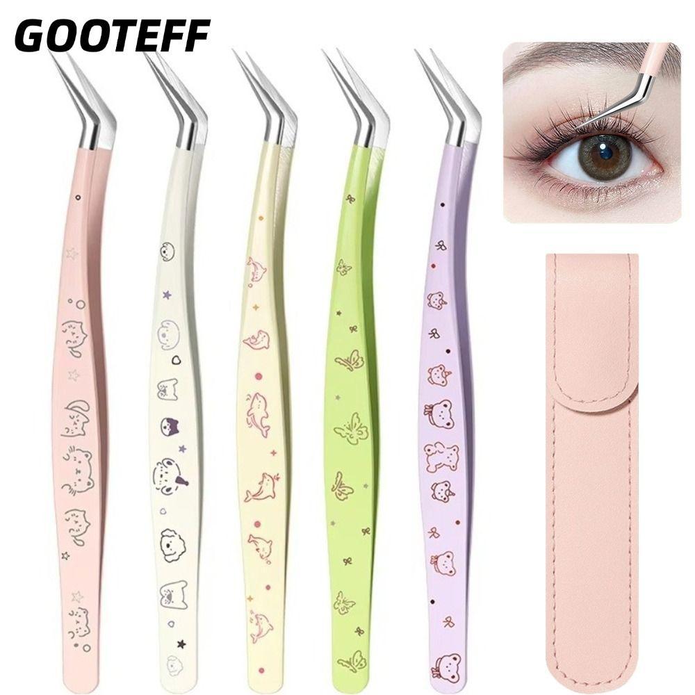 ICARAMELO แหนบขนตาปลอม, สแตนเลสพร้อมหนัง Lashes Extension Tweezer, การ์ตูนมืออาชีพความแม่นยําสูง Anti-static Eyelash Curler Extensions Grafting