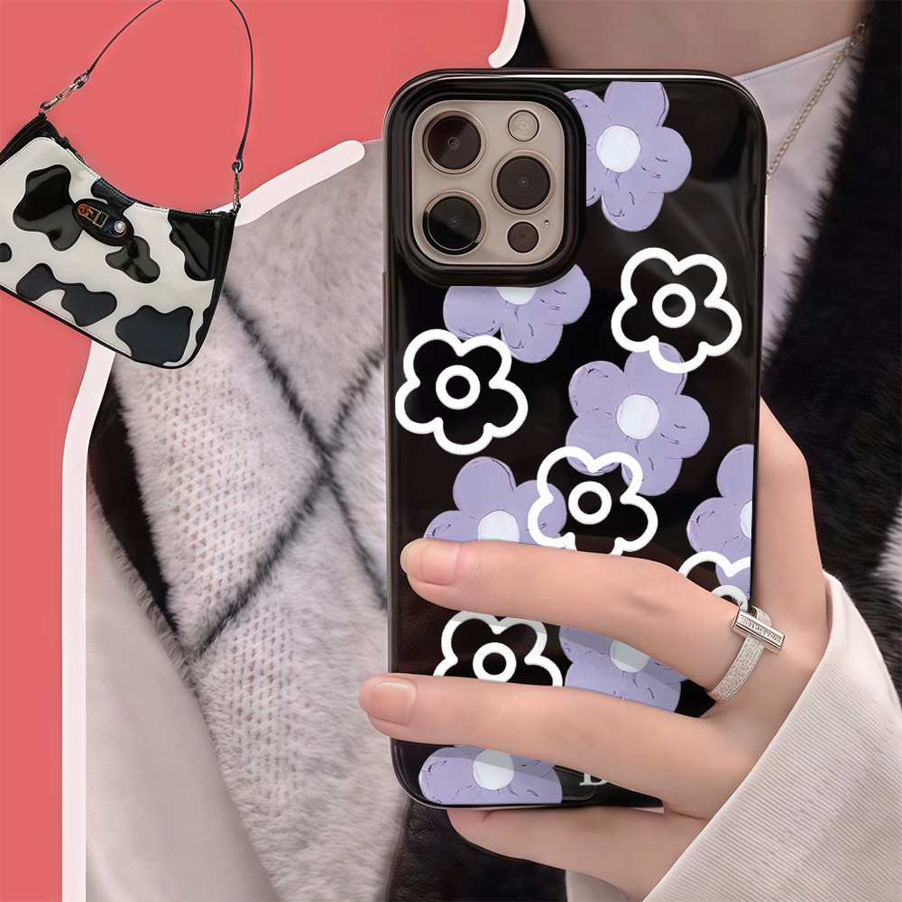 ส่งของเร็ว เคสโทรศัพท์11 ดอกไม้สีม่วง เคสวาวเยลลี่แบบเรียบ For iPhone17 16 15 14 11 12 13Pro MAX 7/8