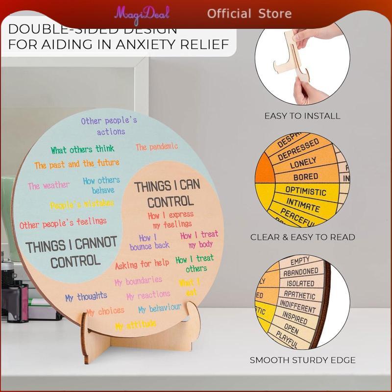 MagiDeal โต๊ะทํางานรู้สึกล้อ Sturdy Boxwood Emotion Chart สําหรับ Mindfulness ของขวัญสนับสนุนทุกวัน