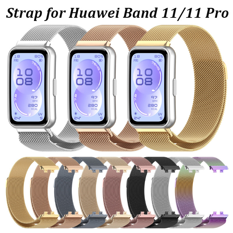 Milanese Loop สายโลหะสําหรับ Huawei Band 11/ 11 Pro/ Huawei Band 10 9 8 แม่เหล็กสแตนเลสสตีลเปลี่ยนสร้อยข้อมือสายรัดข้อมืออุปกรณ์เสริมสําหรับ Huawei Band 11