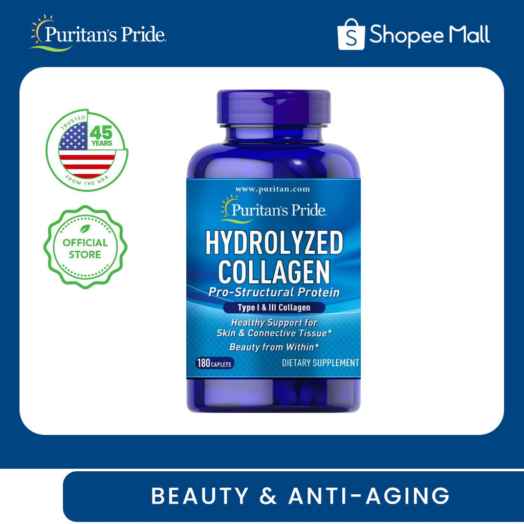 Collagen Hydrolyzed 1000 mg 180 แคปซูลบํารุงผิว Anti Aging อาหารเสริม Puritans Pride