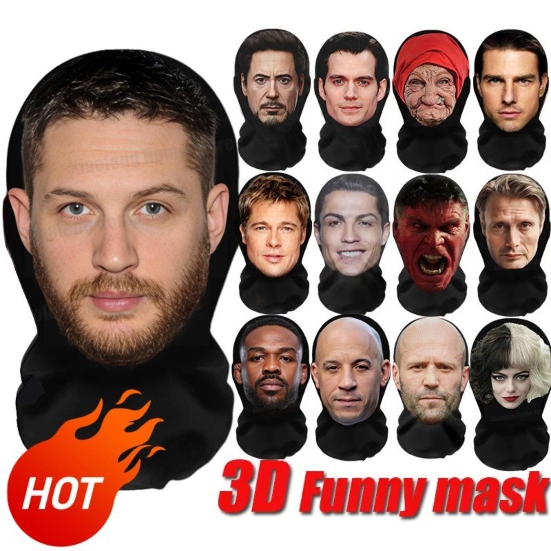 3D ตลก Face Mask Balaclava ผู้ชายผู้หญิงบทบาทเล่น Tom Hardy Brad Pitt Jason Statham Creative ตลกคอสเพลย์ Full Facial Face Masks Party Supplies