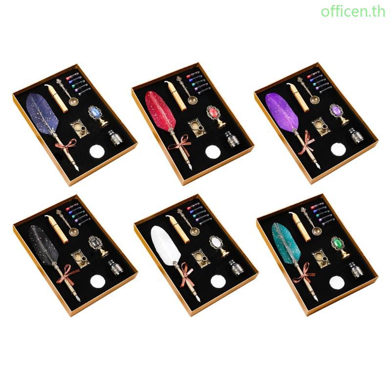 Cen Retro Sprinkle Gold Feather ปากกา Retro Quill ชุดปากกาการประดิษฐ์ตัวอักษร Quill ชุดปากกา