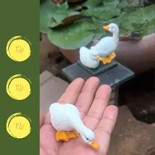 ตุ๊กตาเป็ดเรซิ่่นสีขาวน่ารัก3ชิ้น Cute white resin duck dolls, 3 pieces.
