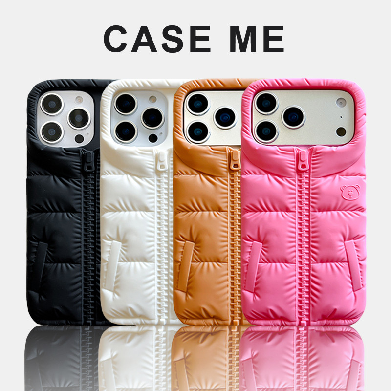 3D Creative Bear Faux Downแจ็คเก็ตซิลิโคนมือถือสําหรับiPhone 17 16 15 14 13 12 Pro Max Anti-drop Big Holeนุ่มโทรศัพท์มือถือปกหลัง