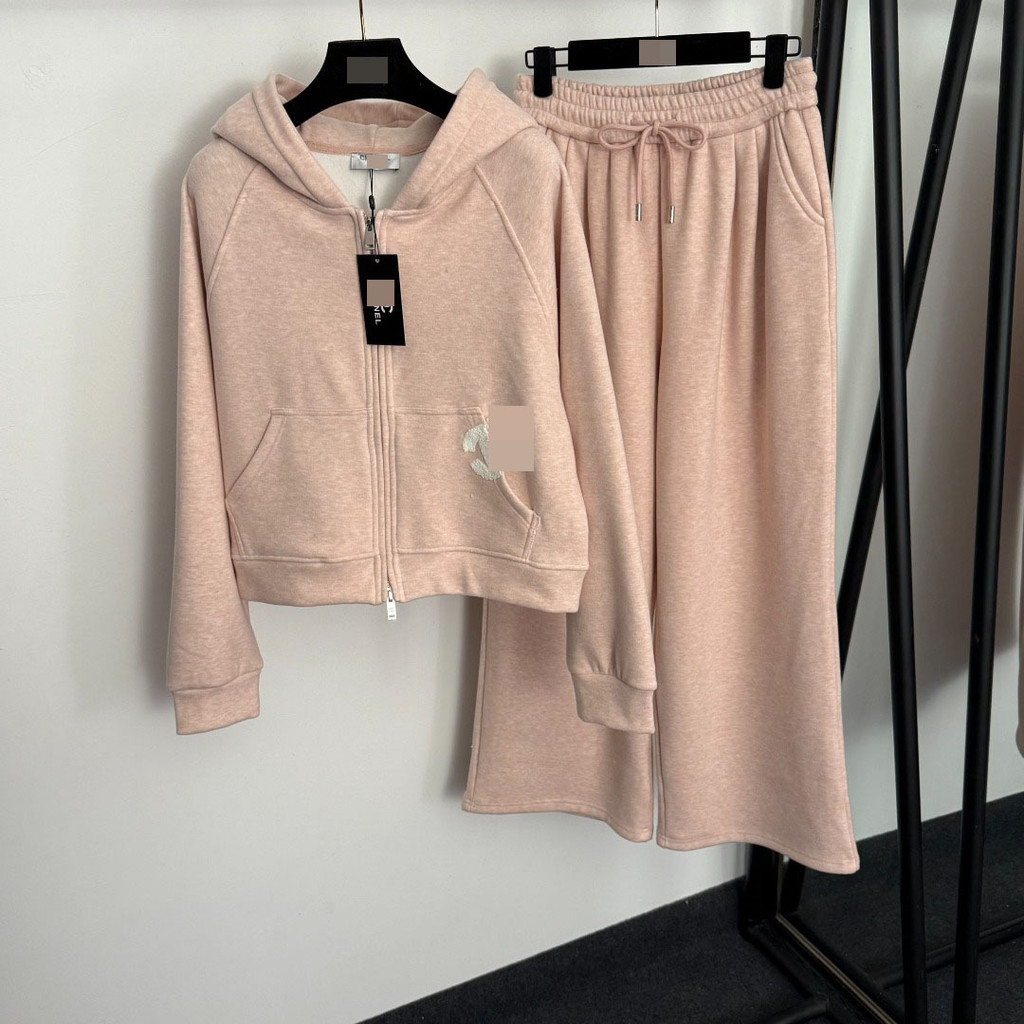 V7KZ CHA* Autumn and winter fleece-lined suit with plush embroidery, long-sleeved hooded zip-up jack