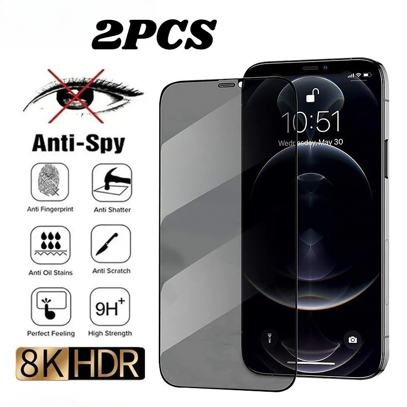 2PCS Ultra HDฟิล์มกระจกนิรภัยสําหรับApple iPhone 14 Plus Pro Maxกันน้ําAnti Blue Lightฟิล์มแก้วสําหรับiPhone 13 12 Mini Pro Max Anti Spyความเป็นส่วนตัวขอบสีดําป้องกันหน้าจอ