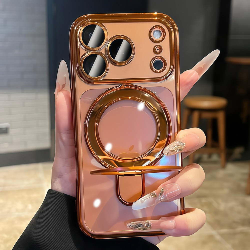 เคสโทรศัพท์โทรศัพท์ชุบหรูหราผู้ถือแหวนแม่เหล็กโปร่งใสไร้สายชาร์จเคสโทรศัพท์เหมาะสําหรับ ไอโฟน 17 16 15 14 13 12 11 มือโปร สูงสุด บวก 16จ 17อากาศ