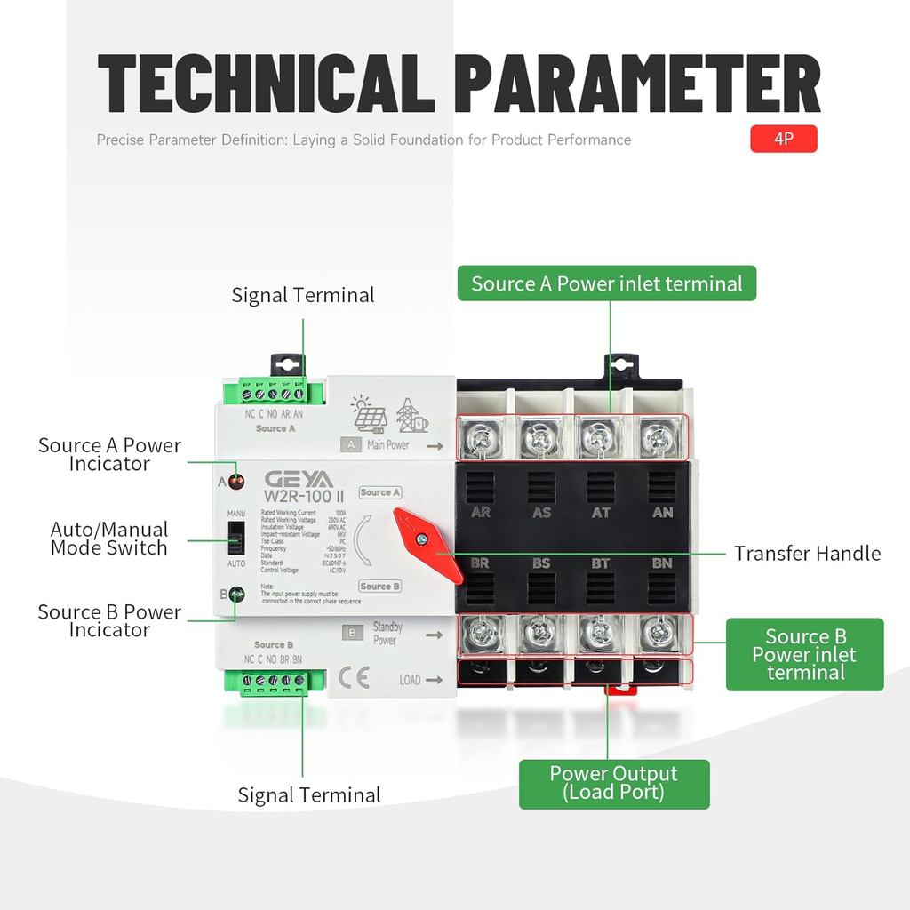 GEYA 4P 100A AC220V อัตโนมัติ/คู่มือ Transfer Switch,ATS Dual Power Auto Transfer Switch,อย่างต่อเนื