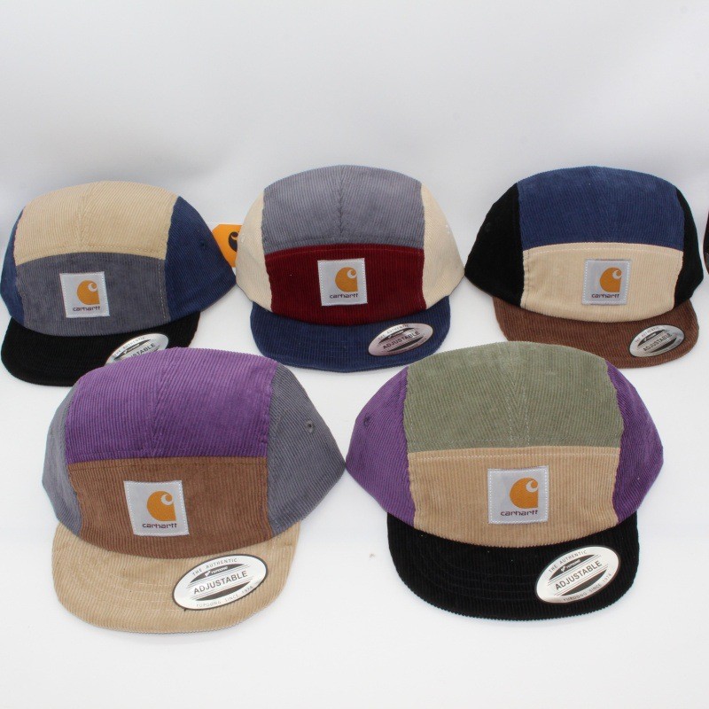 Corduroy Patchwork ปีกสั้นตกปลากลางแจ้งขี่จักรยานหมวกปรับได้พร้อมหมวก Workwear ห้าแผง
