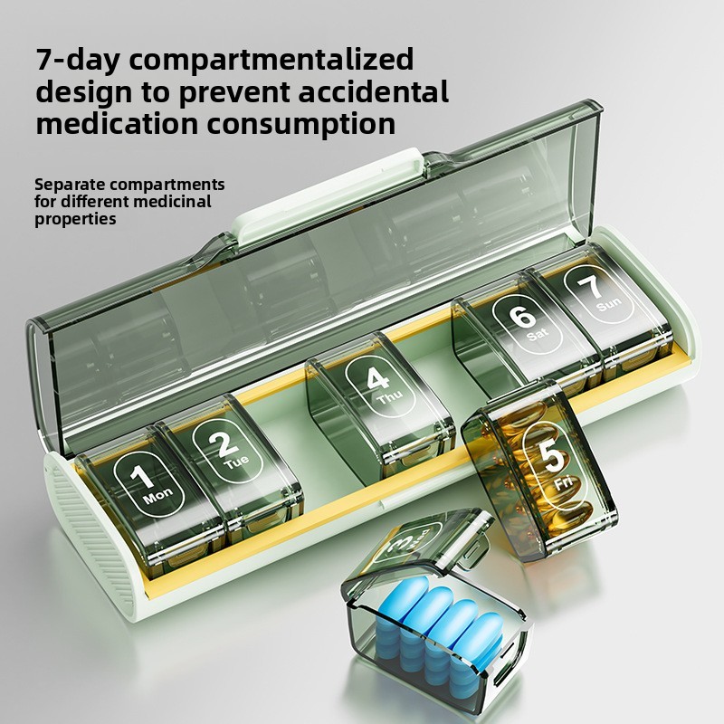 Triple Sealed Moisture-Proof Pill Box Seven Days a Week 7 ช่องแบบพกพาปิดผนึก Light-Proof บรรจุกล่องข