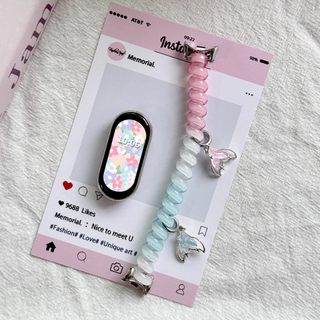 สายรัดผมรูปสายโทรศัพท์น่ารักสำหรับ Xiaomi Mi Band 10/9/8/7/6/5/4/3 รุ่น NFC เซรามิก สายรัดยางยืดแบบเกลียวสำหรับเปลี่ยนสายรัดข้อมือ