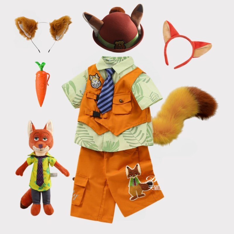 Zootopia Inspired Nick Wilde Fox Costume ชุด 3 ชิ้น|ชุดคอสเพลย์เด็กชายวัยหัดเดินพร้อมพิมพ์ใบ Shi