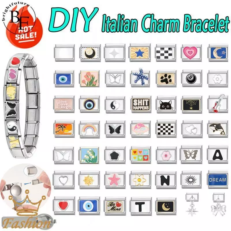 Hot Blue Evil Eye สร้อยข้อมืออิตาเลี่ยน Charm Fit 9 มม.สร้อยข้อมือสแตนเลส DIY เครื่องประดับทําอุปกรณ์เสริม Retro บุคลิกภาพโมดูลสร้อยข้อมืออุปกรณ์เสริม