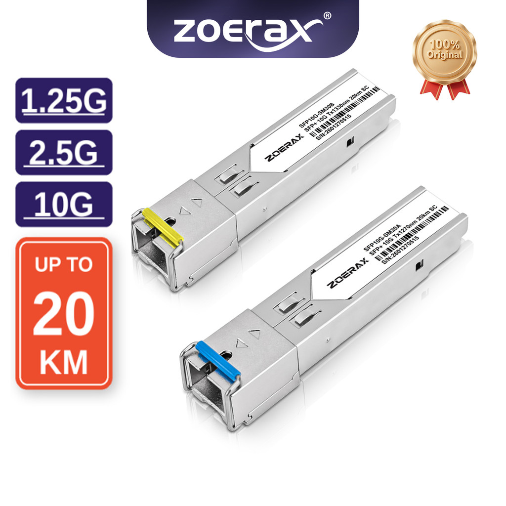 ZoeRax 1 คู่ 1.25/2.5/10G Gigabit SFP Optical โมดูล SC 10G Single-Mode Fiber ใช้งานร่วมกับ 1310nm/15