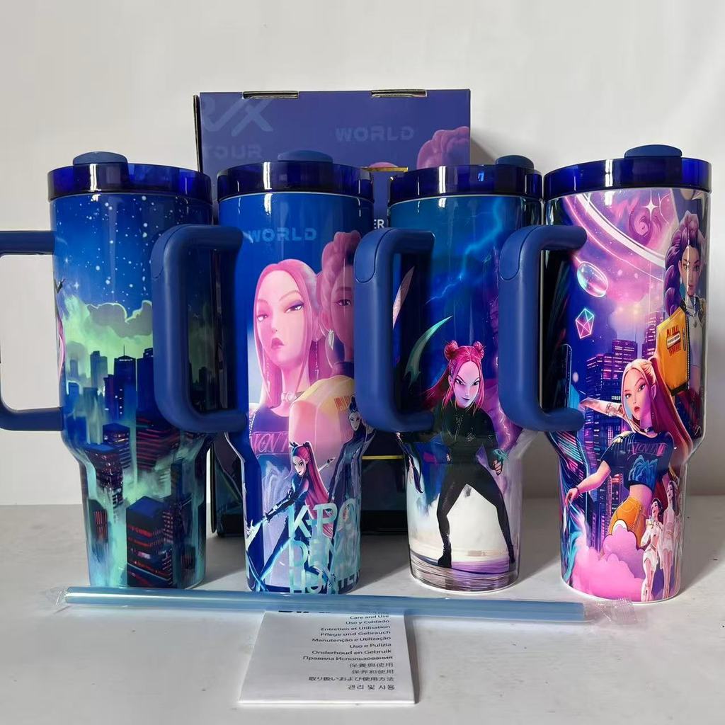 พร้อมกล่องของขวัญใหม่ 40oz Glow in Dark Netflix เกาหลี K-Pop Demon Hunters Rumi Mira Zoey Jinu Gwi-M