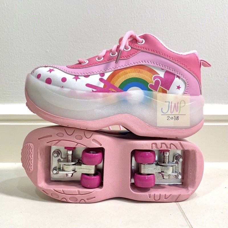 Roller Skate รองเท้าสเก็ต โรลเลอร์เบลด รองเท้าสเก็ต รองเท้าสเก็ต4ล้อ พับล้อได้ รุ่นใหม่ ลายสายรุ้ง R