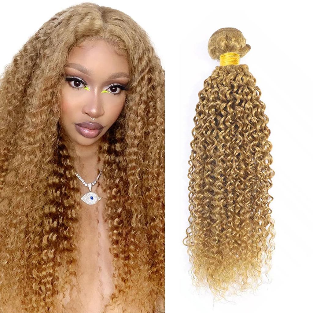 ชุดผมบลอนด์ข้น 27 ขนาด kinky curly 30 นิ้ว ผมมนุษย์แท้พร้อมขยายAuokMar