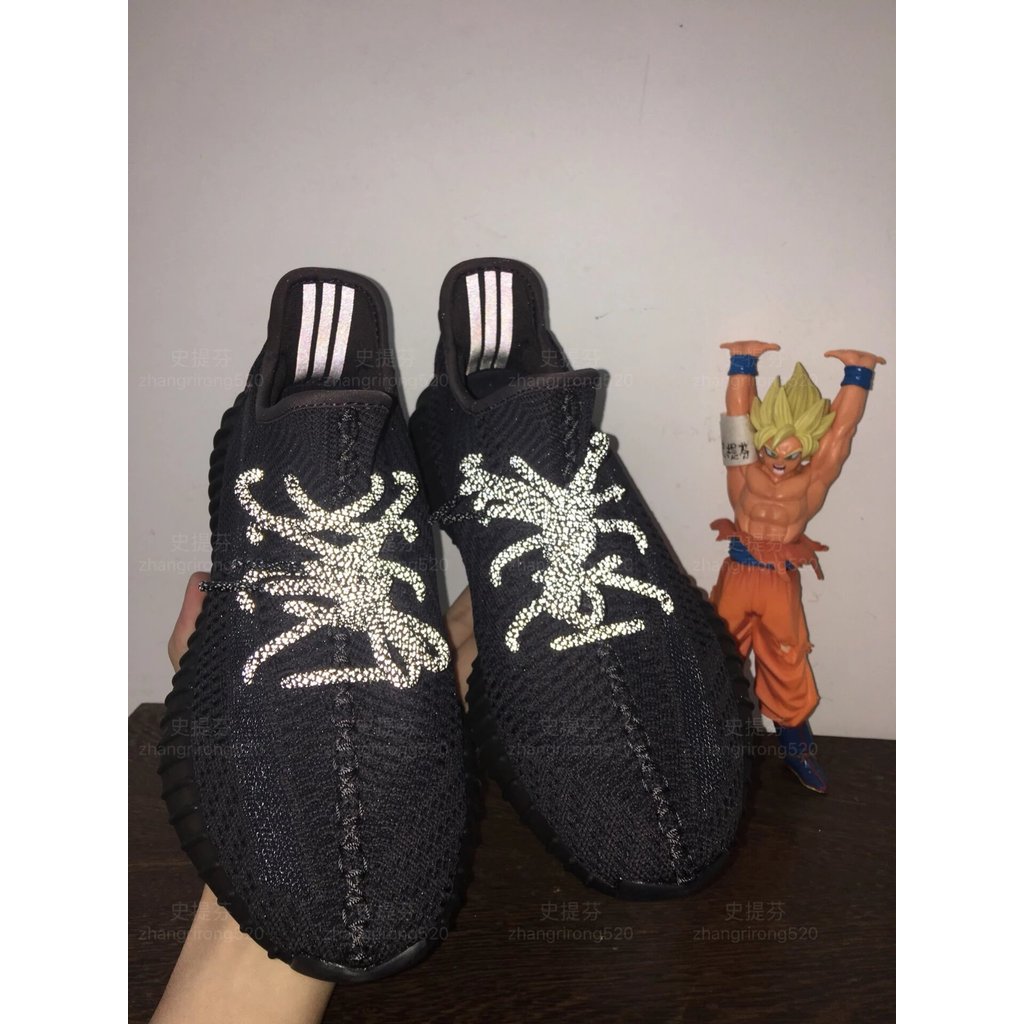 350 Coconut Black fu9006 เชือกผูกรองเท้า Pure Soul สีดํา v2 สะท้อนแสง yeezy Angel Black