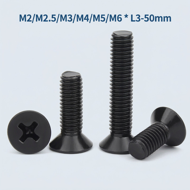 สีดำ น็อต สกรู หัวเตเปอร์ แฉก F+ สแตนเลส 304 เกลียวมิล หยาบ M2/M2.5/M3/M4/M5/M6 * L3-50 มม / Flat Head Phillip Machine Screw SUS304 GB819 YEDA