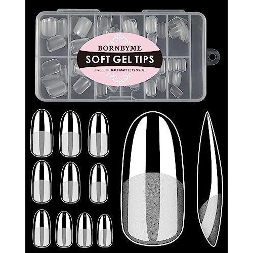 Soft Gel Nail Tips Long Stiletto, 120PCS Pre Buff Full Cover Nail Extenison Tips Half Matte Gel Nail