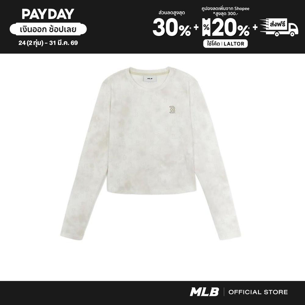 MLB เสื้อครอป ผู้หญิง Women Monogram Tie-Dyeing Print Slim Fit Crop Long Sleeve T-Shirts รุ่น 3FTSM0