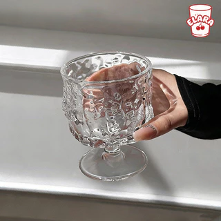 แก้วขนมสไตล์วินเทจ 300ml แก้วใสมีฐาน แก้วของหวาน/ไอศกรีม/เครื่องดื่ม ดีไซน์ลายคริสตัล ถ้วยแก้วคาเฟ่ มินิมอล