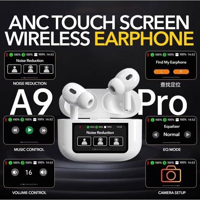 A9 Pro Bluetooth 5.4 หูฟังไร้สาย ANC ลดเสียงรบกวนไมโครโฟนโทร LED หูฟังชุดหูฟังบลูทูธ