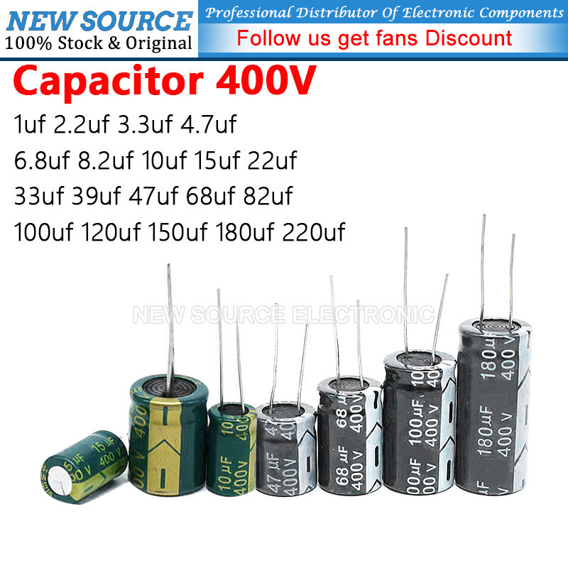 (1-20 ชิ้น) 400V Electrolytic Capacitor 1uf 2.2uf 3.3uf 4.7uf 6.8uf 8.2uf 10uf 15uf 22uf 33uf 39uf 47uf 68uf 82uf 100uf 120uf 150uf 180 220uf อลูมิเนียม