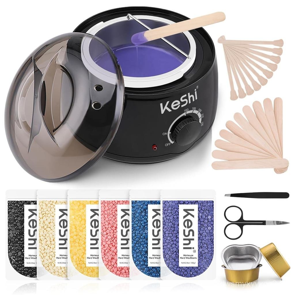 KeShi Waxing Kit, Painless Hair Removal Wax Warmer with 6 Bags Hard Wax Beans for Full Body, Legs, F