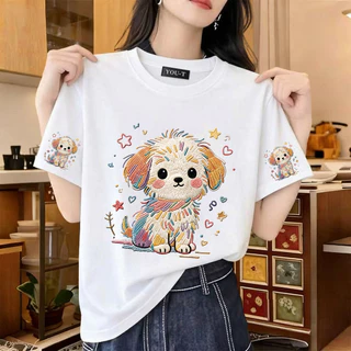 T42.SHOP🌸 เสื้อยืด oversize unisex เสื้อน่ารัก โคตรนุ่ม เสื้อ cotton 100% ไม่หดตัวลาย เสื้อไม่ยับ ลาย "Colorful dog"