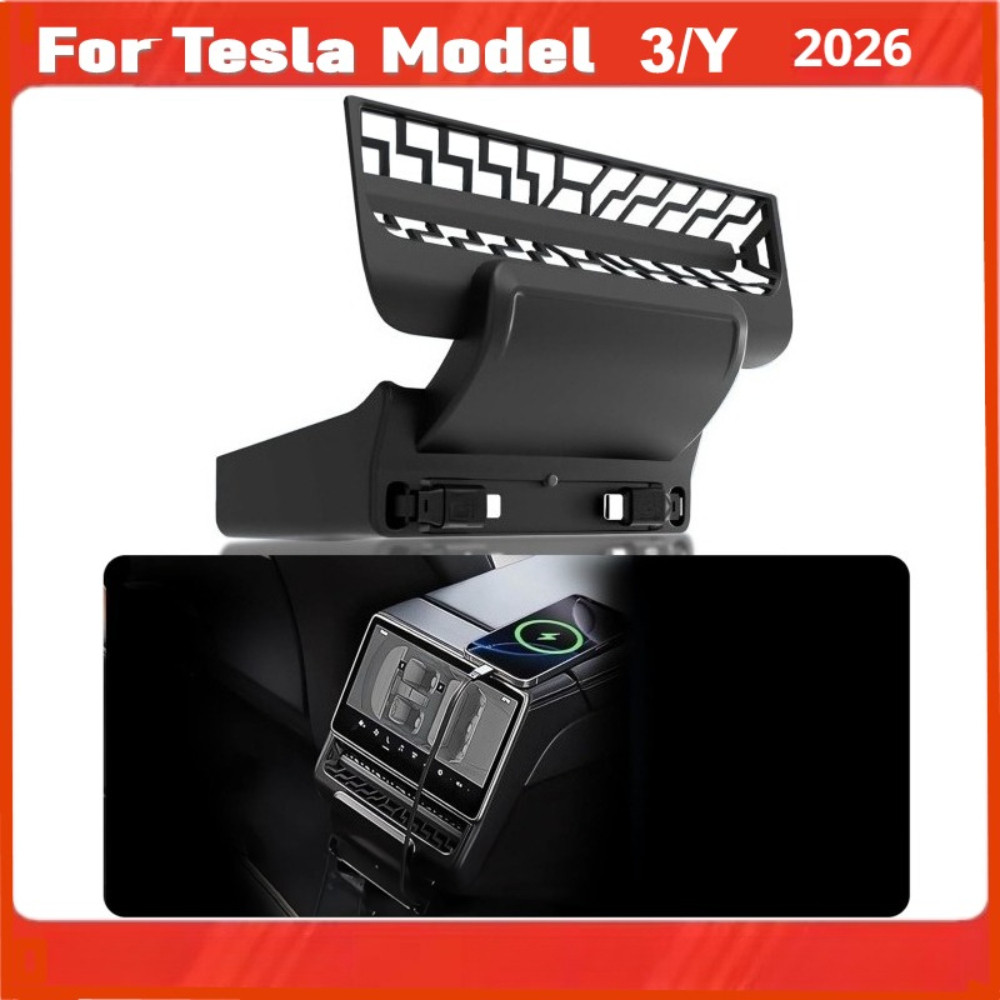 Tesla รุ่น 3 Highland รุ่น Y Juniper 2026 USB Hub 90W Fast Charger Dual Type C สายแบบพับเก็บได้ด้านหลัง Vent ขยายอุปกรณ์ตกแต่งภายในรถยนต์