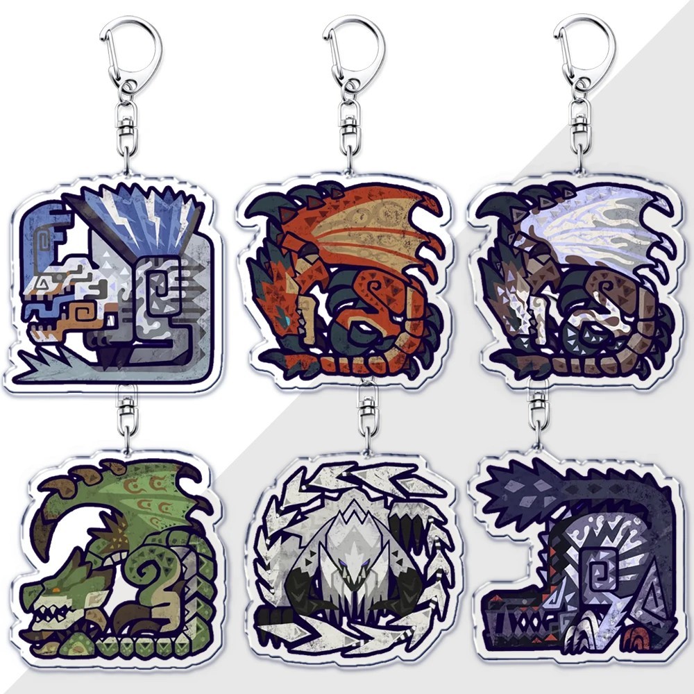 Monster Hunter พวงกุญแจอะคริลิค Rathalos Zinogre Nergiganante Nargacuga กระเป๋าเป้สะพายหลังตกแต่งกระเป๋าถือ Gamer ของขวัญ