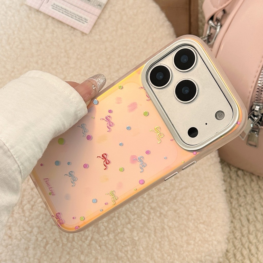 เคสโทรศัพท์ป้องกันโบว์สีชมพูชุบด้วยไฟฟ้าเหมาะสําหรับ TPU สําหรับ iPhone 11 12 13 14 15 16 17Pro Max Plus ราคา ถูกที่สุด ดีลบีเคเค แกลเลอรีภาพที่ 3