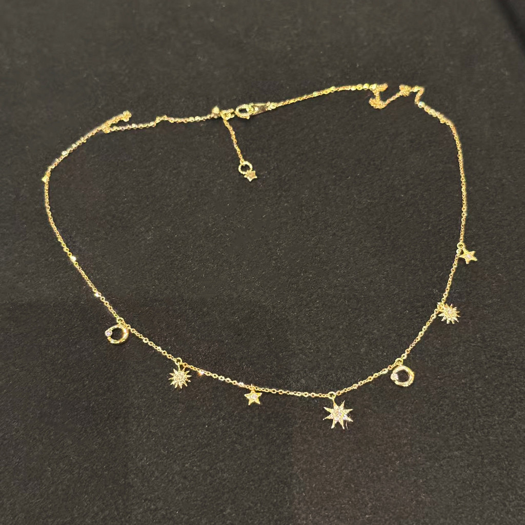 สร้อยคอ Moissanite ดีไซน์เรียบหรู กะทัดรัดแบบพู่ Clavicle Chain