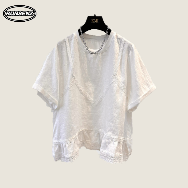 M-4XL ผ้าฝ้ายระดับไฮเอนด์เสื้อเชิ้ตสีขาวผู้หญิงขนาดบวกแขนสั้น Oversize Tshirt