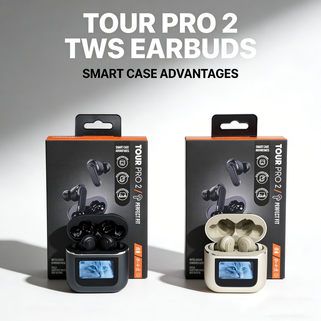 Tour Pro2 หูฟังบลูทูธ หน้าจอ TWS หูฟังไร้สายบลูทูธ Supper Bass หูฟังหน้าจอสัมผัสอัจฉริยะพร้อมไมโครโฟ