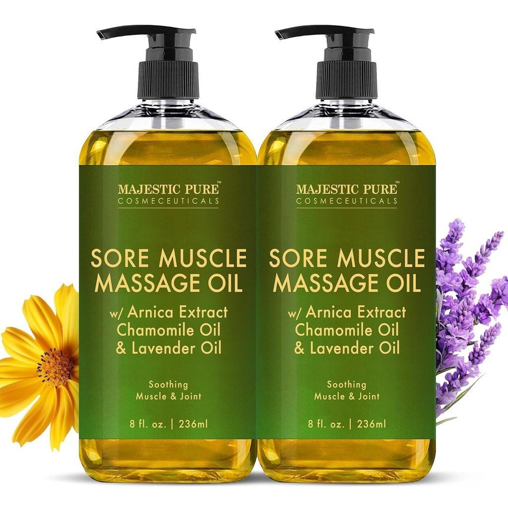 Majesty Pure Arnica Massage Oil-น้ํามันธรรมชาติสําหรับการบําบัดการนวดมีน้ํามันหอมระเหยลาเวนเดอร์และด