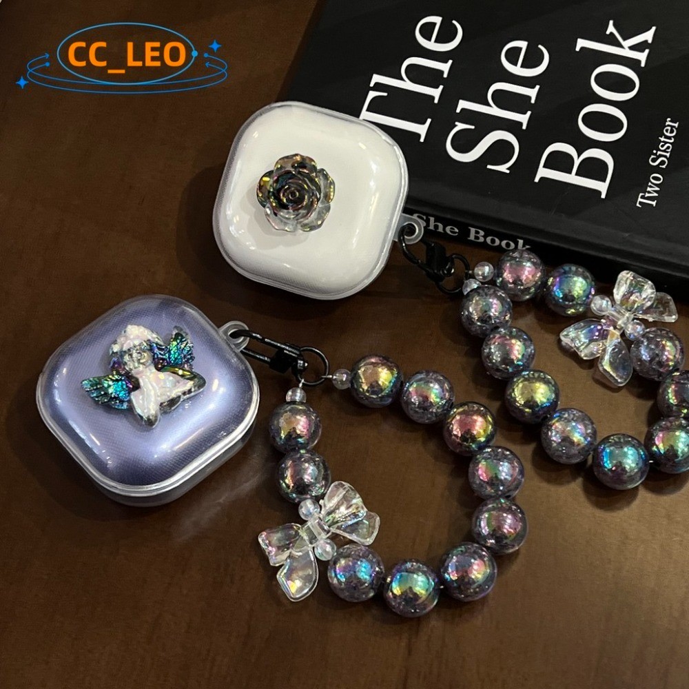 Case for Sony LinkBuds Clip Transparent Soft Case Cute Camellia Cartoon Angel Bracelet Keychain Pend
