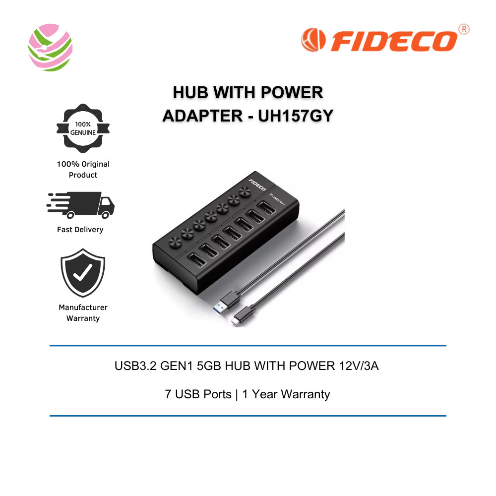 FIDECO (HKG07C)-7 PORT TYPE-C(AC) USB3.2 GEN1 5GB HUB พร้อมกําลัง 12V/3A - UH157GY