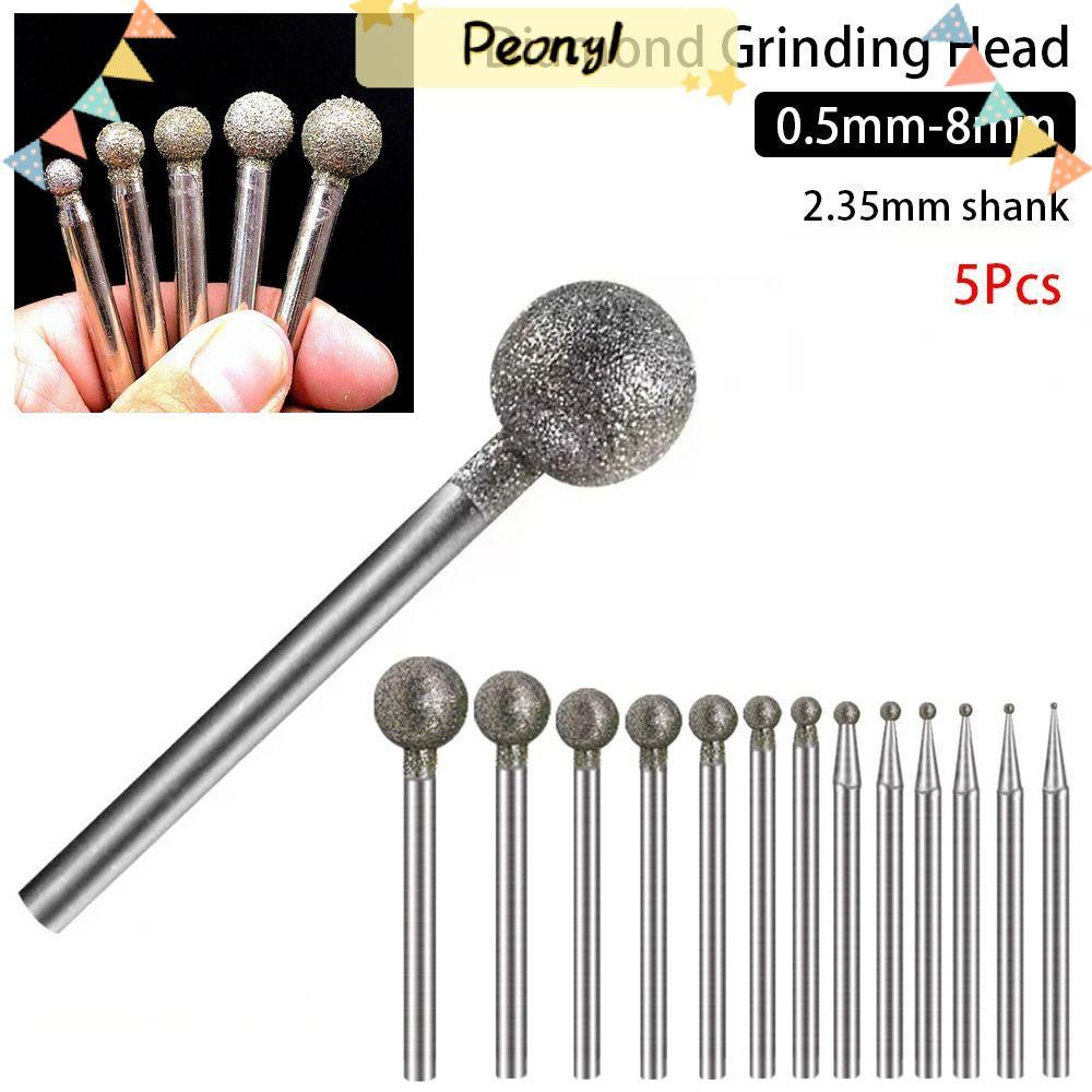 PEONY 5 ชิ้นหัวเจียรเพชร,รอบ 2.35 มม.Shank ชิ้นส่วนเครื่องบดไฟฟ้า,ทนทาน Carve Precision 0.5 มม.-8 มม.แกะสลักเครื่องมือ Burring ขัดเจาะบิต