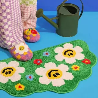 🌻COD🌻พรมดอกเดซี่ ขนนุ่ม มีแผ่นกันลื่น พรมกันลื่น พรมเช็ดเท้าไข่ดาว พรมเช็ดเท้าหน้ายิ้ม พรมนิ่ม พรมเช็ดเท้า