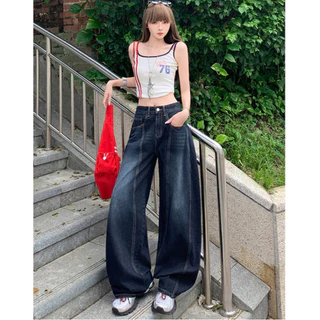Hotgirl พร้อมส่ง กางเกงยีนส์ขายาวทรงหลวมโค้งเว้าสไตล์เรโทรสำหรับผู้หญิง S-XL สไตล์สตรีทสุดอินเทรนด์