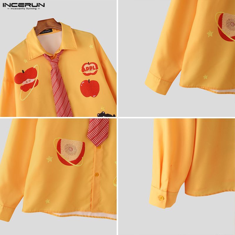 INCERUN ผู้ชายเกาหลีอเมริกัน Streetwear Lapel ยาว SLeeve ตลกพิมพ์ลายสก๊อต Tie Design เสื้อ ราคา ถูกที่สุด ดีลบีเคเค แกลเลอรีภาพที่ 9